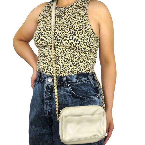 Nine West Cream Leather Square Crossbody Bag with Gold Chain - Picture 4 of 5